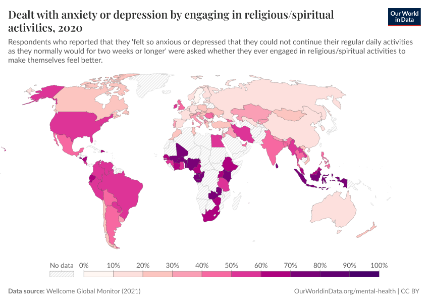 A thumbnail of the "Dealt with anxiety or depression by engaging in religious/spiritual activities" chart