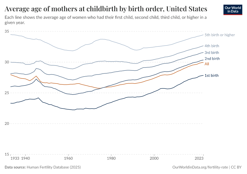 A thumbnail of the "Average age of mothers at childbirth by birth order" chart