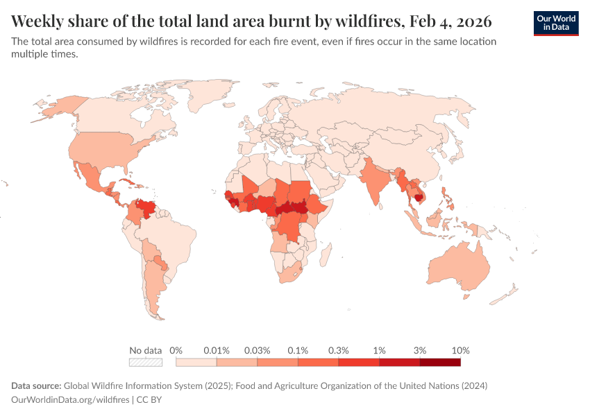 A thumbnail of the "Weekly share of the total land area burnt by wildfires" chart